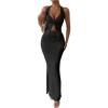 imageSHENHE Womens Sexy 2 Piece Outfits Twist Front Split Halter Crop Top and Bodycon Maxi Skirt SetBlack