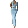 imageSHENHE Womens Sexy 2 Piece Outfits Twist Front Split Halter Crop Top and Bodycon Maxi Skirt SetBlue