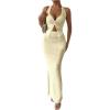 imageSHENHE Womens Sexy 2 Piece Outfits Twist Front Split Halter Crop Top and Bodycon Maxi Skirt SetLight Yellow