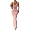 imageSHENHE Womens Sexy 2 Piece Outfits Twist Front Split Halter Crop Top and Bodycon Maxi Skirt SetPink