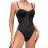 imageSHENHE Womens Sheer Mesh Sexy Lace Spaghetti Strap Bodycon Bustier Cami BodysuitBlack