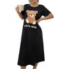 imageSHENHE Womens Short Sleeve Bear Nightgown Cute Sleep Shirt Nightshirt Long Pajama Dress Black Medium