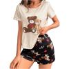 imageSHENHE Womens Sleep Set Cute Bear Print Short Sleeve Tee and Shorts 2 Piece Pajama Set Black Multi Medium