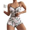 imageSHENHE Womens Sleepwear Heart Print Criss Cross Crop Top Cami and Shorts Pajama Short Set White Medium