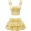 imageSHENHE Womens Y2k Sets 2 Piece Outfits Low Rise Ruched Ruffle Mini Skirt and Crop Tank Top SetYellow