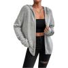imageSHENHE Womens Zip Up Hooded Cardigan Drop Shoulder Casual Knitwear Sweater JacketLight Grey
