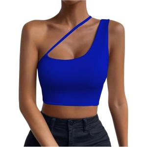imageSHENHE Womens Cut Out One Shoulder Sleeveless Asymmetrical Fitted Crop Tank TopBlue
