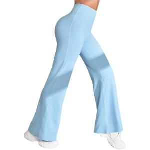 imageSHENHE Womens Flare Leggings High Waisted Tummy Control Bell Bottom Yoga Workout Stretch PantsLight Blue