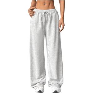 imageSHENHE Womens Low Rise Loose Sweatpants Y2k Elastic Waist Wide Leg Lounge Sweat PantsLight Grey