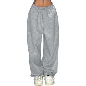 imageSHENHE Womens Low Rise Sweatpants Y2k Open Bottom Straight Leg Workout Lounge Sweat Pants Grey Medium