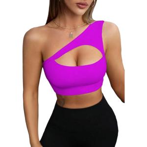 imageSHENHE Womens One Shoulder Cut Out Sports Bra Workout Gym Yoga Crop TopsViolet Purple