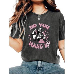 imageSHENHE Womens Oversized Skull Shirts Gothic Ghostface Scream Half Sleeve Baggy Halloween Graphic TeeDark Grey