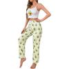imageSHENHE Womens 2 Piece Cute Cartoon Print Sleeveless Cami Top and Pants Sleeveless Pajama SetsAvocado Green White