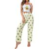 imageSHENHE Womens 2 Piece Cute Cartoon Print Sleeveless Cami Top and Pants Sleeveless Pajama SetsAvocado Green White