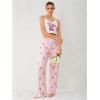 imageSHENHE Womens 2 Piece Cute Cartoon Print Sleeveless Cami Top and Pants Sleeveless Pajama SetsCherry White Pink