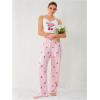 imageSHENHE Womens 2 Piece Cute Cartoon Print Sleeveless Cami Top and Pants Sleeveless Pajama SetsCherry White Pink