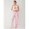 imageSHENHE Womens 2 Piece Cute Cartoon Print Sleeveless Cami Top and Pants Sleeveless Pajama SetsCherry White Pink