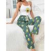 imageSHENHE Womens 2 Piece Cute Cartoon Print Sleeveless Cami Top and Pants Sleeveless Pajama SetsFruit Green White
