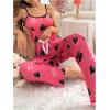 imageSHENHE Womens 2 Piece Cute Cartoon Print Sleeveless Cami Top and Pants Sleeveless Pajama SetsHeart Shaped Pink