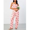 imageSHENHE Womens 2 Piece Cute Cartoon Print Sleeveless Cami Top and Pants Sleeveless Pajama SetsStrawberry Pink