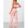 imageSHENHE Womens 2 Piece Cute Cartoon Print Sleeveless Cami Top and Pants Sleeveless Pajama SetsStrawberry Pink