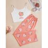 imageSHENHE Womens 2 Piece Cute Cartoon Print Sleeveless Cami Top and Pants Sleeveless Pajama SetsWhite and Pink