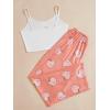 imageSHENHE Womens 2 Piece Cute Cartoon Print Sleeveless Cami Top and Pants Sleeveless Pajama SetsWhite and Pink