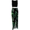 imageSHENHE Womens 2 Piece Outfits Boho Skirt Sets Tie Back Cropped Tank Top and Slit Maxi SkirtBlack