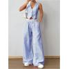 imageSHENHE Womens 2 Piece Outfits Striped Button Up Crop Vest and Wide Leg Loose Pants SetBlue