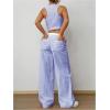 imageSHENHE Womens 2 Piece Outfits Striped Button Up Crop Vest and Wide Leg Loose Pants SetBlue