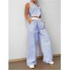 imageSHENHE Womens 2 Piece Outfits Striped Button Up Crop Vest and Wide Leg Loose Pants SetBlue