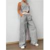 imageSHENHE Womens 2 Piece Outfits Striped Button Up Crop Vest and Wide Leg Loose Pants SetGrey