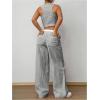 imageSHENHE Womens 2 Piece Outfits Striped Button Up Crop Vest and Wide Leg Loose Pants SetGrey