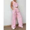 imageSHENHE Womens 2 Piece Outfits Striped Button Up Crop Vest and Wide Leg Loose Pants SetPink