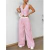 imageSHENHE Womens 2 Piece Outfits Striped Button Up Crop Vest and Wide Leg Loose Pants SetPink
