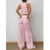 imageSHENHE Womens 2 Piece Outfits Striped Button Up Crop Vest and Wide Leg Loose Pants SetPink