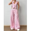 imageSHENHE Womens 2 Piece Outfits Striped Button Up Crop Vest and Wide Leg Loose Pants SetPink