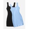 imageSHENHE Womens 2Pcs Basic Solid Ribbed Tank Dress Scoop Neck Sleeveless Bodycon Mini DressBlack and Blue