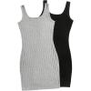 imageSHENHE Womens 2Pcs Basic Solid Ribbed Tank Dress Scoop Neck Sleeveless Bodycon Mini DressBlack and Grey