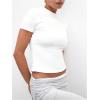 imageSHENHE Womens Crew Neck Short Sleeve Basic Tee Fitted Plain Cropped Tshirt Summer TopWhite