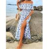 imageSHENHE Womens Floral Off Shoulder Ruffle Trim Thigh Slit A Line Flowy Boho Midi DressBlue and White