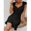 imageSHENHE Womens Floral Sweetheart Neck Tie Front Ruffle Trim Ruched Sleeveless Mini DressBlack Solid