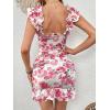 imageSHENHE Womens Floral Sweetheart Neck Tie Front Ruffle Trim Ruched Sleeveless Mini DressPink