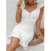 imageSHENHE Womens Floral Sweetheart Neck Tie Front Ruffle Trim Ruched Sleeveless Mini DressWhite Solid