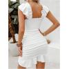 imageSHENHE Womens Floral Sweetheart Neck Tie Front Ruffle Trim Ruched Sleeveless Mini DressWhite Solid