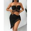 imageSHENHE Womens Fringe 2 Piece Vacation Outfits Halter Crop Top and Twisted Slit Skirt SetBlack