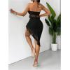 imageSHENHE Womens Fringe 2 Piece Vacation Outfits Halter Crop Top and Twisted Slit Skirt SetBlack