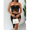 imageSHENHE Womens Fringe 2 Piece Vacation Outfits Halter Crop Top and Twisted Slit Skirt SetBlack