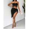 imageSHENHE Womens Fringe 2 Piece Vacation Outfits Halter Crop Top and Twisted Slit Skirt SetBlack