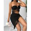imageSHENHE Womens Fringe 2 Piece Vacation Outfits Halter Crop Top and Twisted Slit Skirt SetBlack